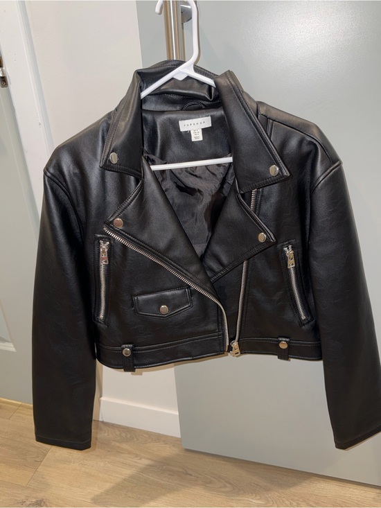 Topshop Jackets & Blazers - Topshop Black Faux Leather Biker Jacket with Zip Details